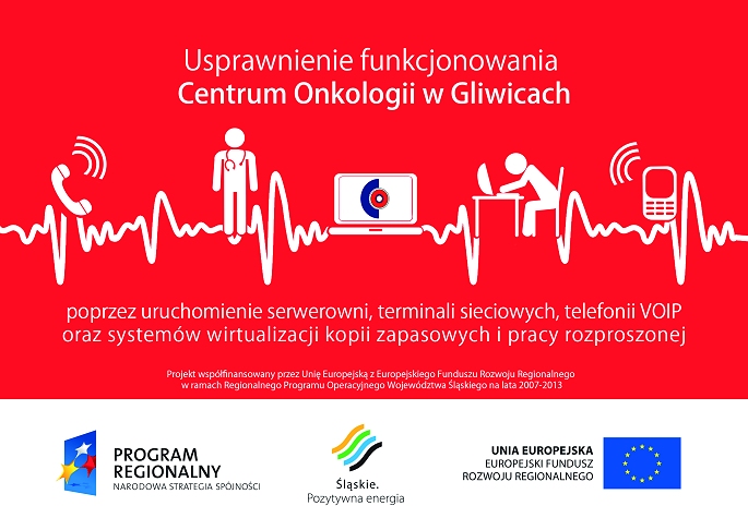 Usprawnienie funkcjonowania centrum onkologii w gliwicach. Poprzez uruchomienie serwerowni, terminali sieciowych, telefonii VOIP oraz systemów wirtualizacji kopii zapasowych i pracy rozproszonej