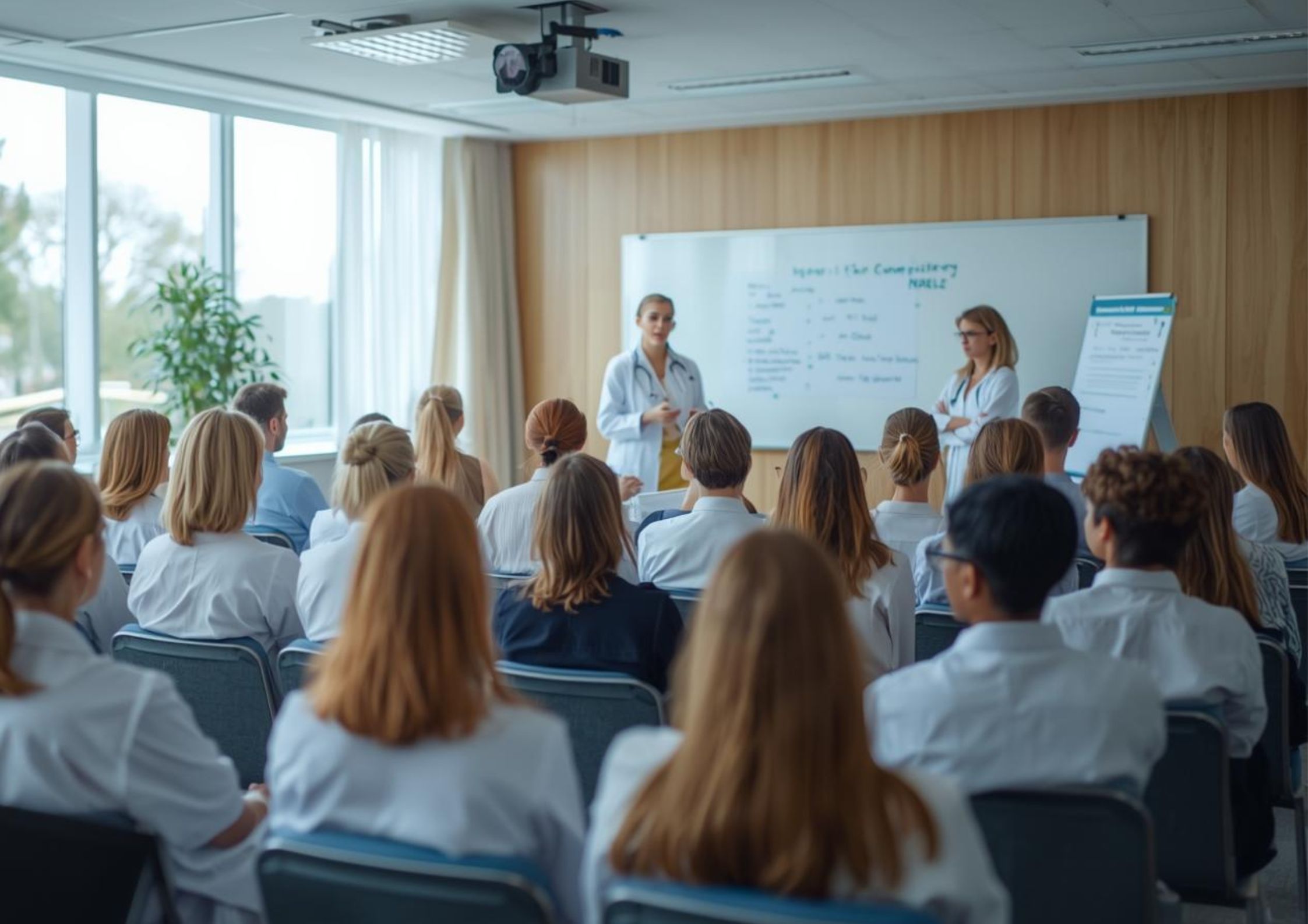 sala wykładowa z publicznością i wykładowcami
